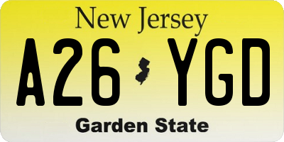 NJ license plate A26YGD
