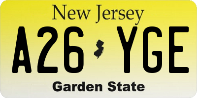 NJ license plate A26YGE