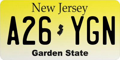 NJ license plate A26YGN