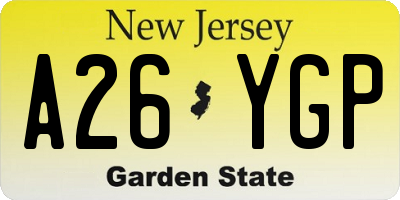 NJ license plate A26YGP