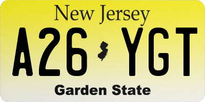 NJ license plate A26YGT