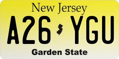 NJ license plate A26YGU