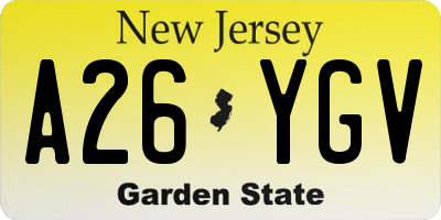 NJ license plate A26YGV