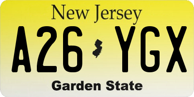 NJ license plate A26YGX