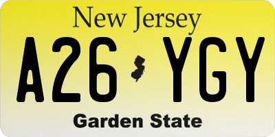 NJ license plate A26YGY