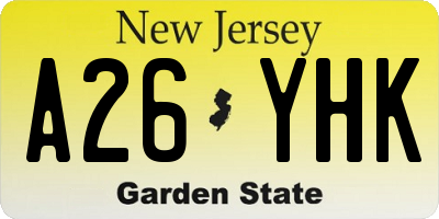 NJ license plate A26YHK