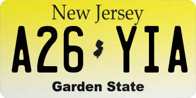 NJ license plate A26YIA