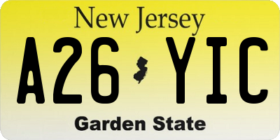 NJ license plate A26YIC