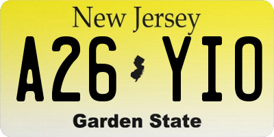 NJ license plate A26YIO