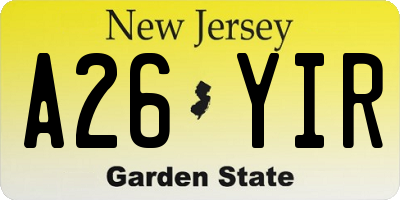 NJ license plate A26YIR