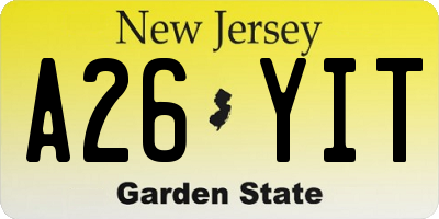 NJ license plate A26YIT