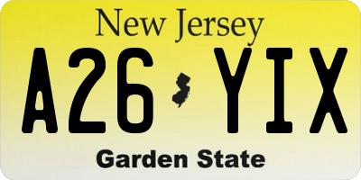 NJ license plate A26YIX
