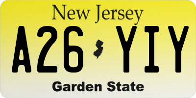 NJ license plate A26YIY