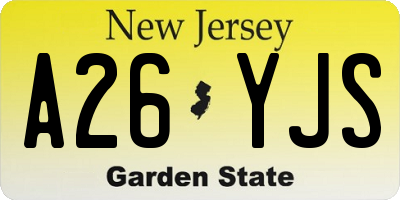 NJ license plate A26YJS