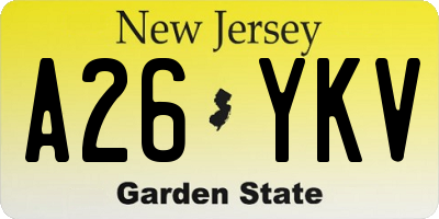 NJ license plate A26YKV