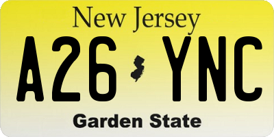 NJ license plate A26YNC