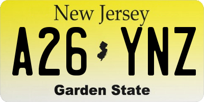 NJ license plate A26YNZ