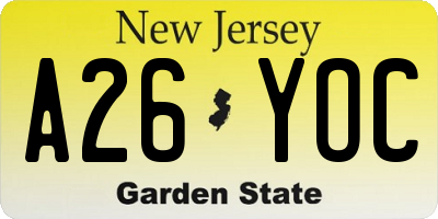 NJ license plate A26YOC