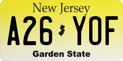 NJ license plate A26YOF