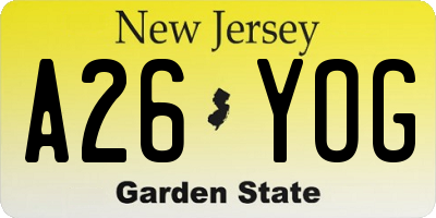 NJ license plate A26YOG