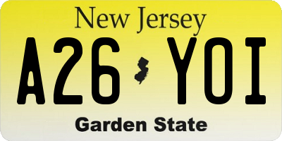 NJ license plate A26YOI