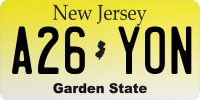 NJ license plate A26YON