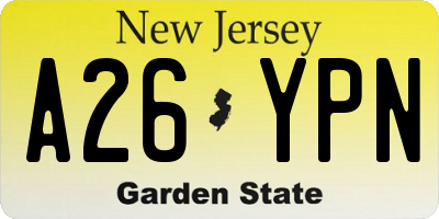 NJ license plate A26YPN