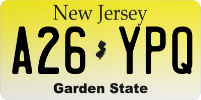 NJ license plate A26YPQ