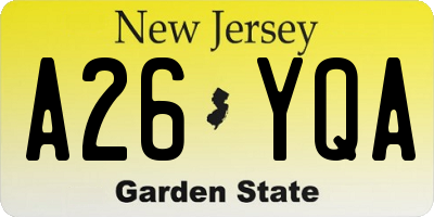 NJ license plate A26YQA
