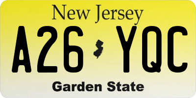 NJ license plate A26YQC