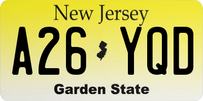 NJ license plate A26YQD