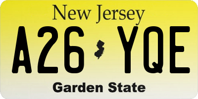 NJ license plate A26YQE
