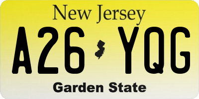 NJ license plate A26YQG