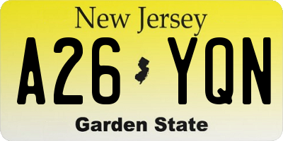 NJ license plate A26YQN