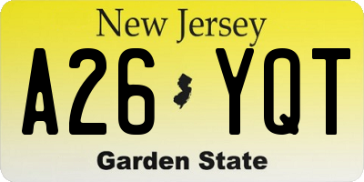 NJ license plate A26YQT