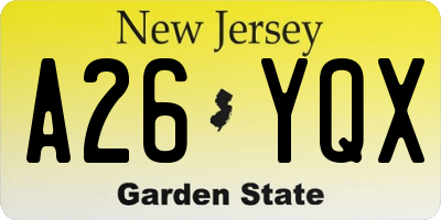 NJ license plate A26YQX
