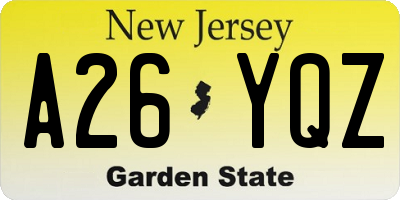 NJ license plate A26YQZ