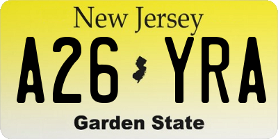 NJ license plate A26YRA