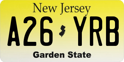 NJ license plate A26YRB