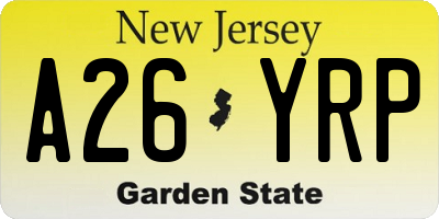 NJ license plate A26YRP