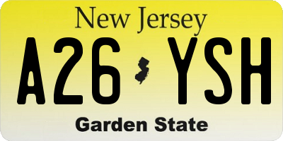 NJ license plate A26YSH