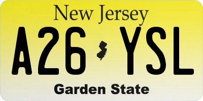 NJ license plate A26YSL