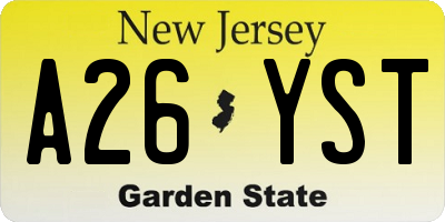 NJ license plate A26YST