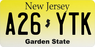 NJ license plate A26YTK