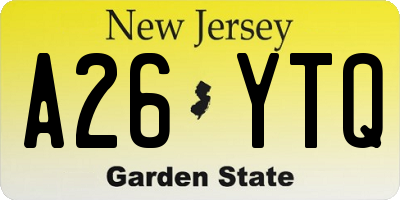 NJ license plate A26YTQ