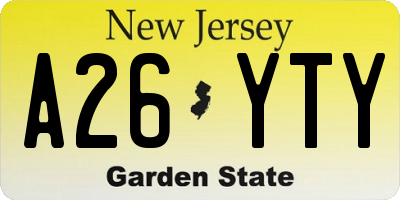 NJ license plate A26YTY