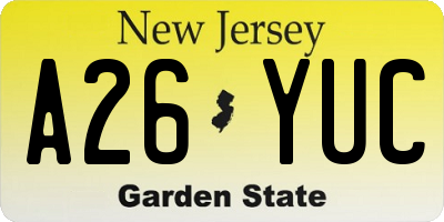 NJ license plate A26YUC