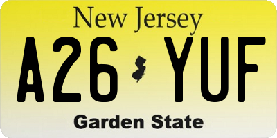 NJ license plate A26YUF