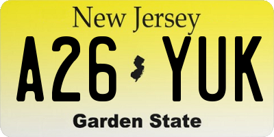 NJ license plate A26YUK