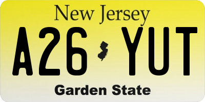 NJ license plate A26YUT
